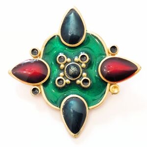 Vintage 1980s Vibrant Enamel Maltese Cross Celtic Brooch
